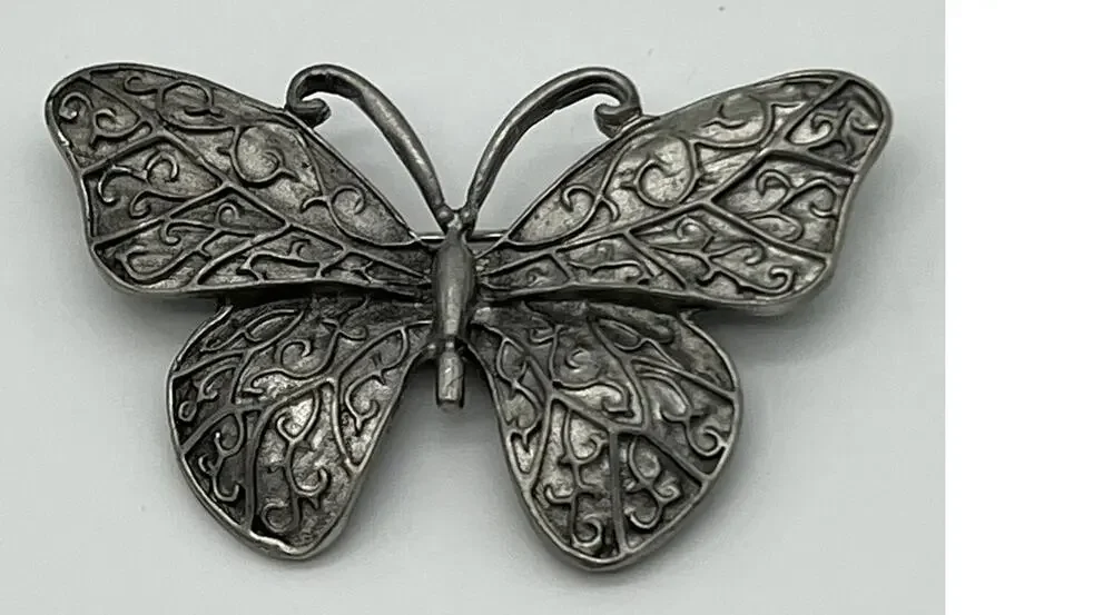 Silvertone Textured Butterfly Whimsical Pin Brooch Jewelry Fashion Accessory